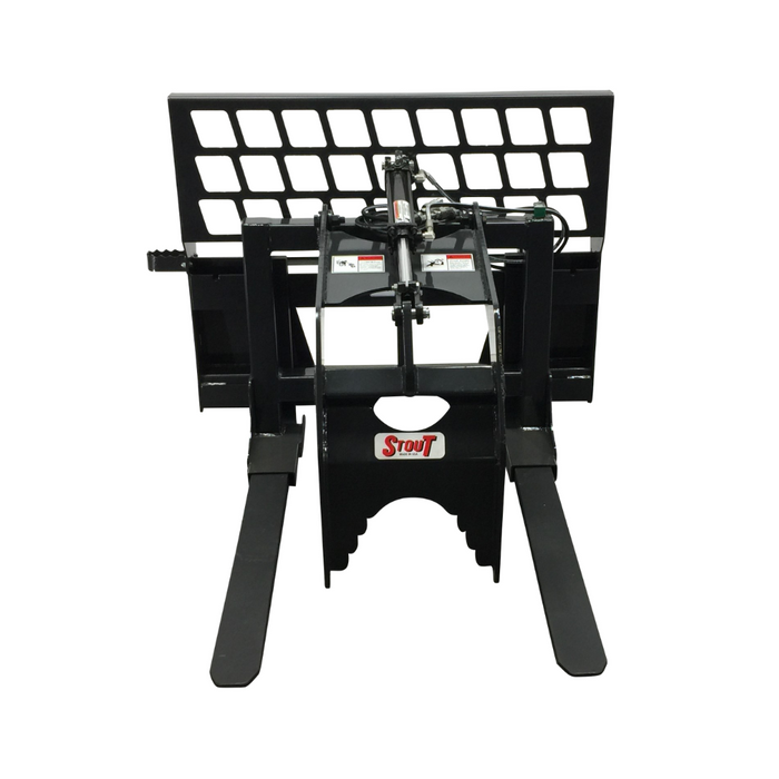 Stout Skid Steer Full Back Pallet Fork with Grapple Add-on