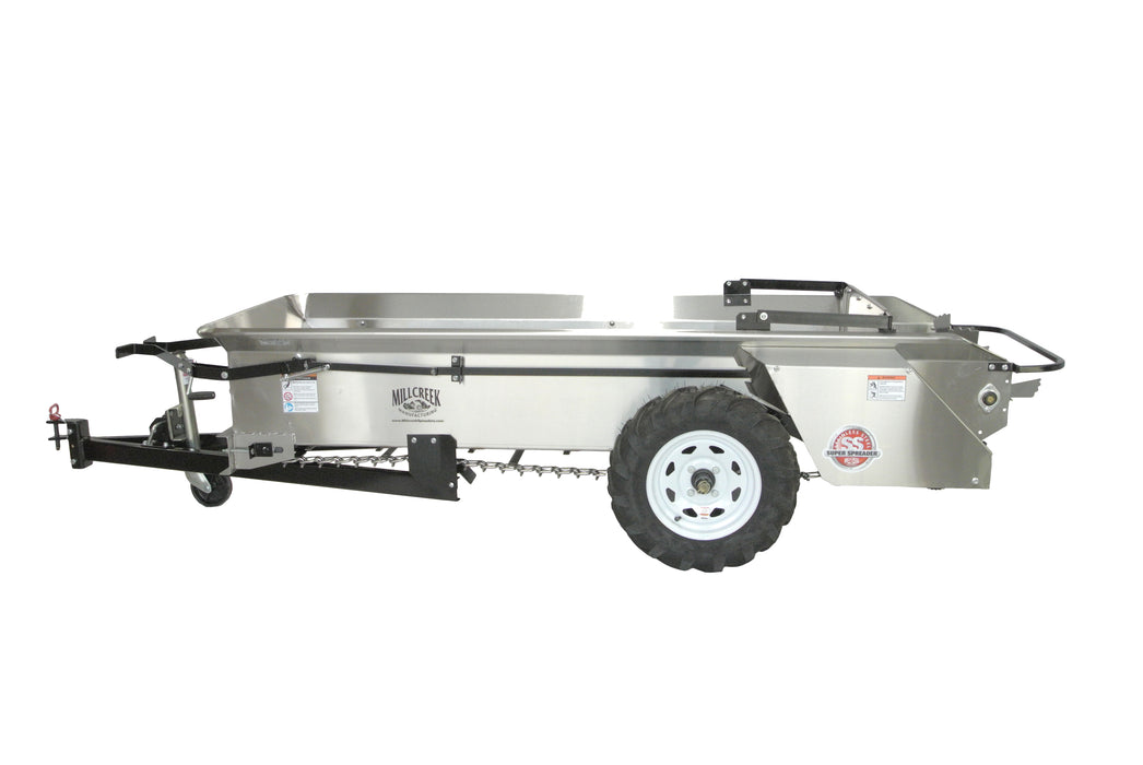MillCreek Manufacturing  Compact Stainless Steel Spreader (Comes with dolly wheel jack and endgate included) (Spreader body, apron chain, beater, and endgate are all made of type 304 Stainless Steel)