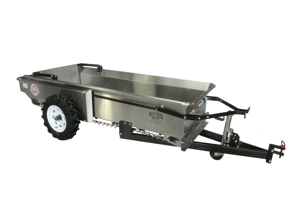 MillCreek Manufacturing  Compact Stainless Steel Spreader (Comes with dolly wheel jack and endgate included) (Spreader body, apron chain, beater, and endgate are all made of type 304 Stainless Steel)