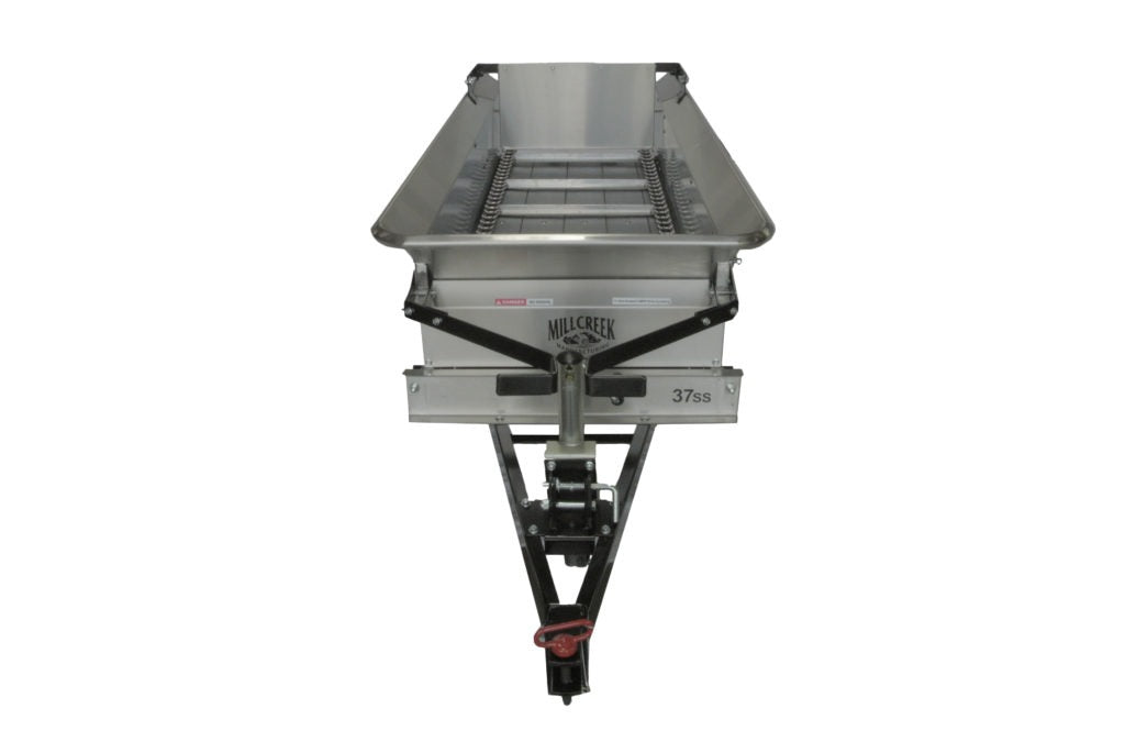 MillCreek Manufacturing  Compact Stainless Steel Spreader (Comes with dolly wheel jack and endgate included) (Spreader body, apron chain, beater, and endgate are all made of type 304 Stainless Steel)