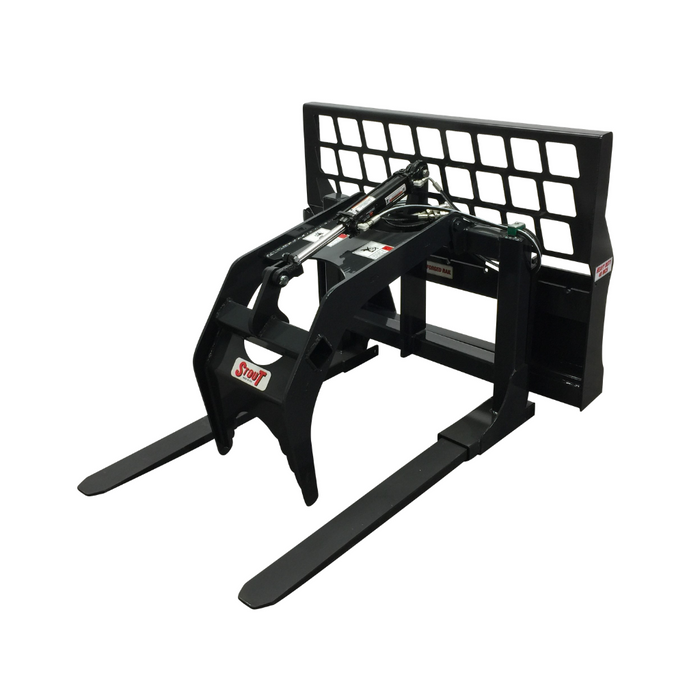 Stout Skid Steer Full Back Pallet Fork with Grapple Add-on