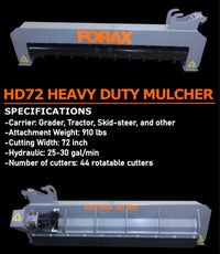 Forax Equipment HD72 Heavy Duty Mulcher For |Tractor or Skid Steer  (990 lbs) |72-inch cutting width