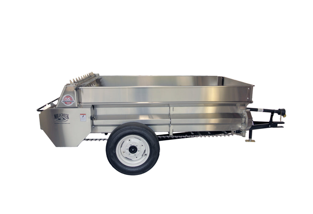 MillCreek Manufacturing Large Stainless Steel Spreader( Spreader body, apron chain, and beater are all made of type 304 Stainless Steel)